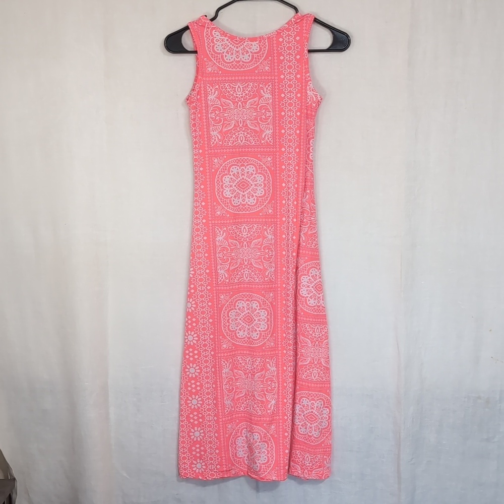 One Step Up Girl's Neon Pink White Mandala Print Sleeveless Maxi Dress Size Med - Picture 4 of 4